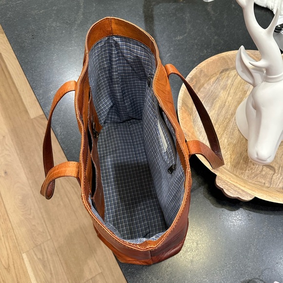 NOONDAY COLLECTION Genuine Goat Leather Tote in Tobacco with Blue Lining - Picture 11 of 13